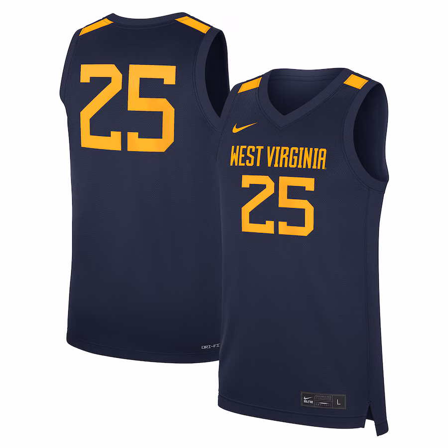 Men's Nike #25 Navy West Virginia Mountaineers Road Replica Basketball Jersey - Jersey
