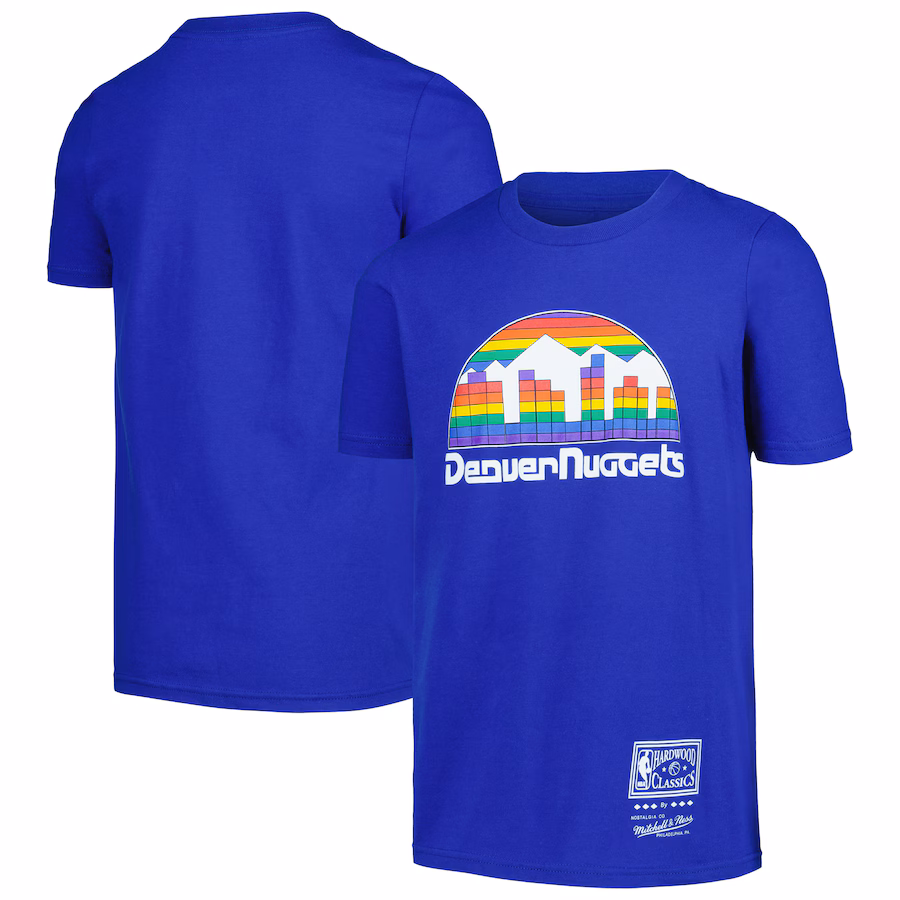 Youth Denver Nuggets Mitchell & Ness Royal Hardwood Classics Retro Logo T-Shirt - Jersey