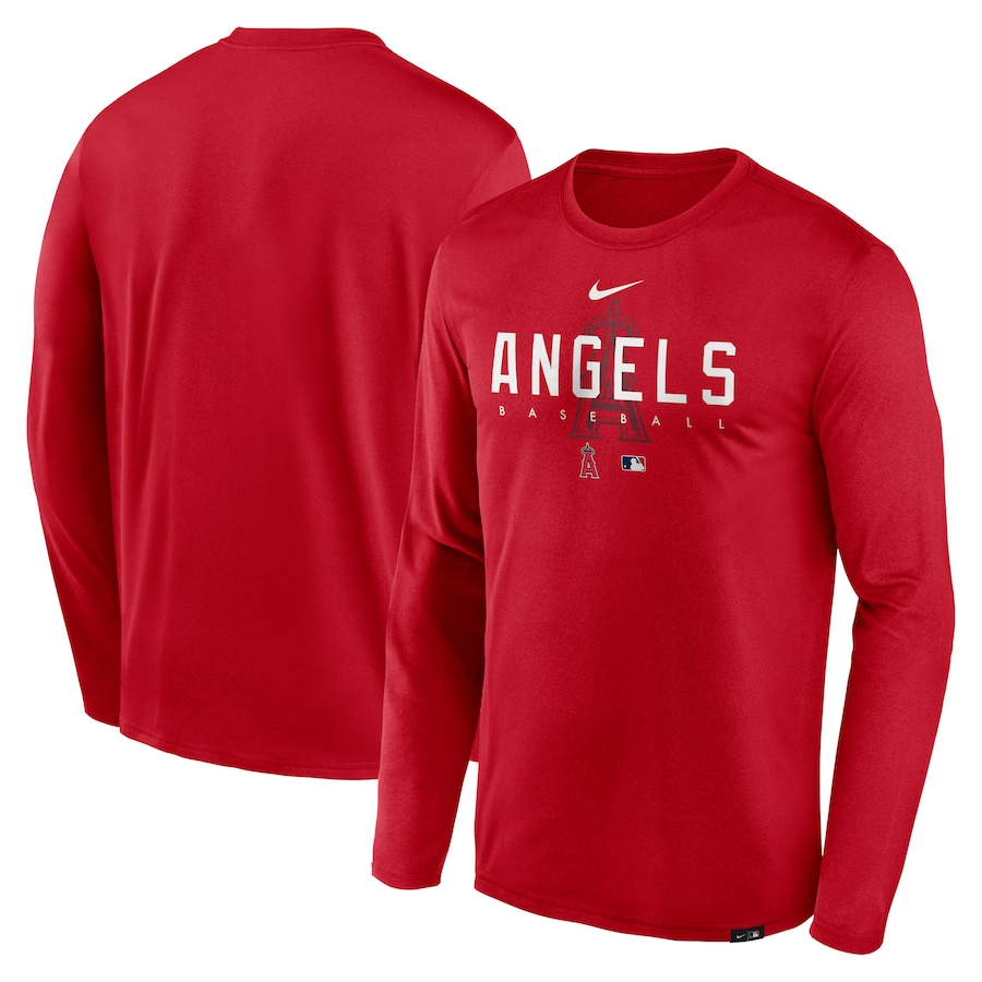 Men's Los Angeles Angels Nike Red Authentic Collection Team Logo Legend Performance Long Sleeve T-Shirt - Jersey