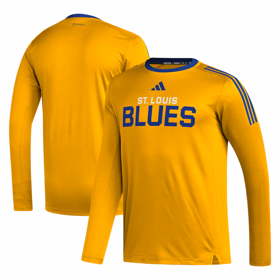 Men's St. Louis Blues adidas Gold AEROREADY® Long Sleeve T-Shirt - Jersey