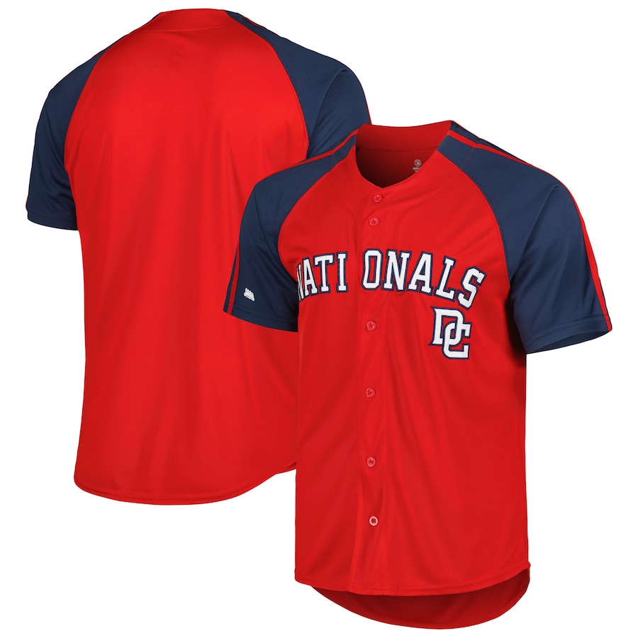 Men's Washington Nationals Stitches Red Button-Down Raglan Fashion Jersey - Jersey