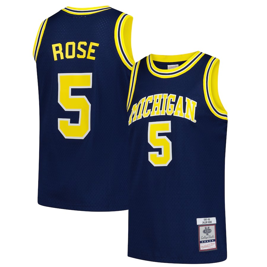 Men's Mitchell & Ness Jalen Rose Navy Michigan Wolverines 1991/92 Swingman Jersey - Jersey