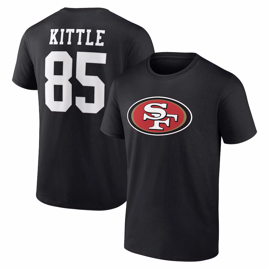 Men's San Francisco 49ers George Kittle Black Icon Player Name & Number T-Shirt - Jersey