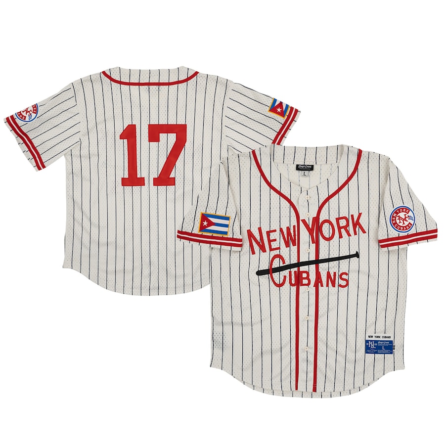 Men's New York Cubans #17 Rings & Crwns Cream Mesh Button-Down Replica Jersey - Jersey