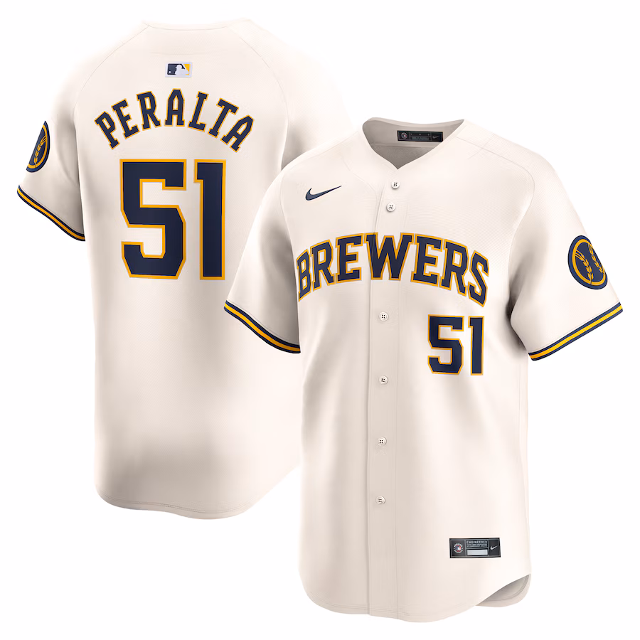 Men's Milwaukee Brewers Freddy Peralta Nike Cream Home Limited Player Jersey - Jersey