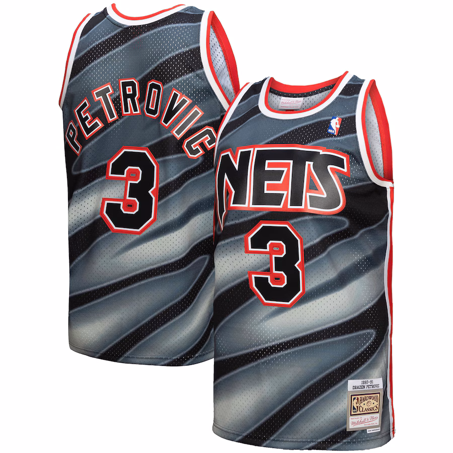 Men's New Jersey Nets Drazen Petrovic Mitchell & Ness Black 1990/91 Hardwood Classics Reload 3.0 Swingman Jersey - Jersey