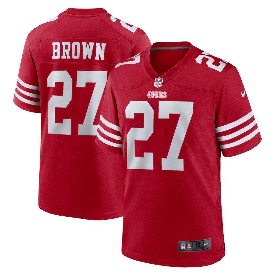 Men's San Francisco 49ers Ji'Ayir Brown Nike Scarlet Team Game Jersey - Jersey