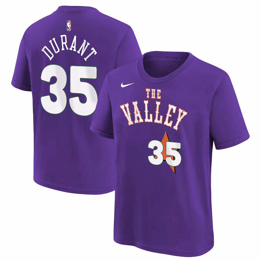 Youth Phoenix Suns Kevin Durant Nike Purple 2024/25 City Edition Name & Number T-Shirt - Jersey