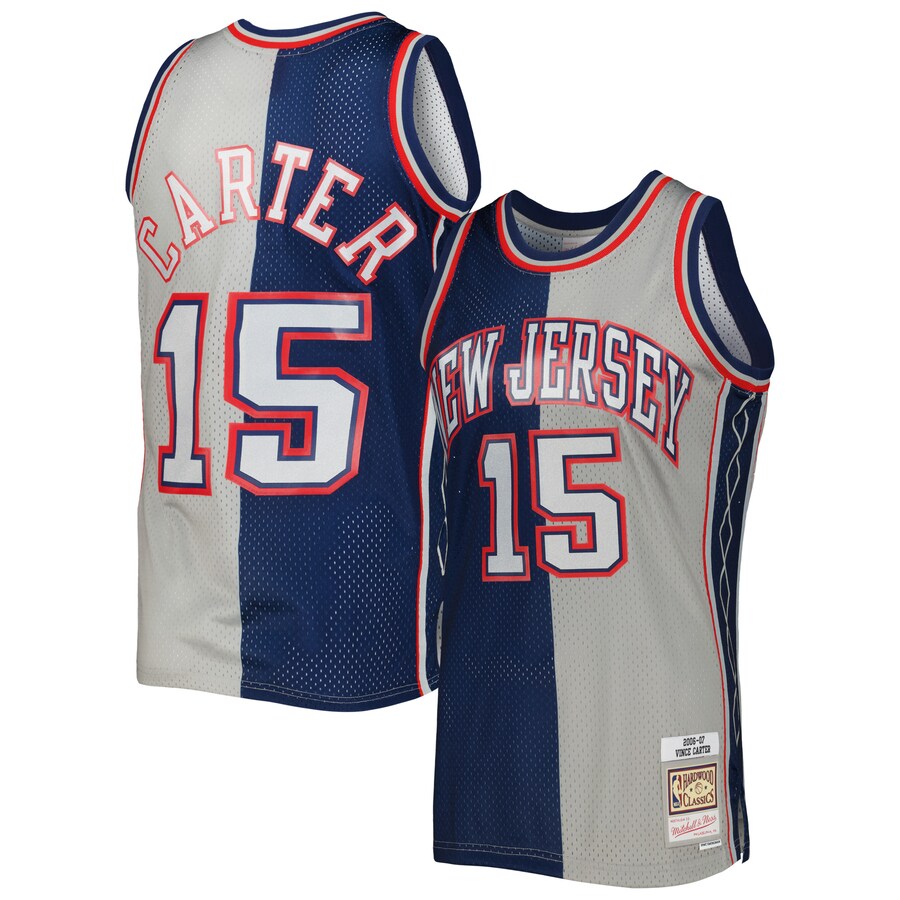 Men's New Jersey Nets Vince Carter Mitchell & Ness Navy/Gray Hardwood Classics 2006/07 Split Swingman Jersey - Jersey