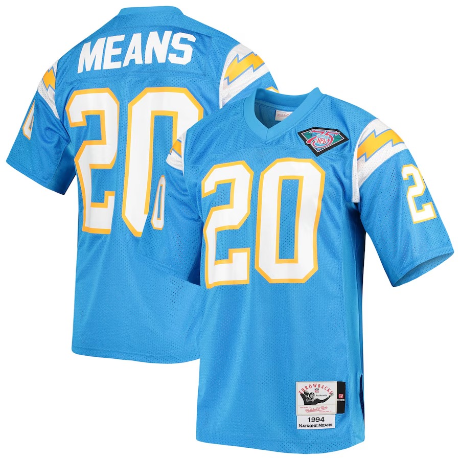 Men's Los Angeles Chargers 1994 Natrone Means Mitchell & Ness Powder Blue Authentic Throwback Retired Player Jersey - Jersey