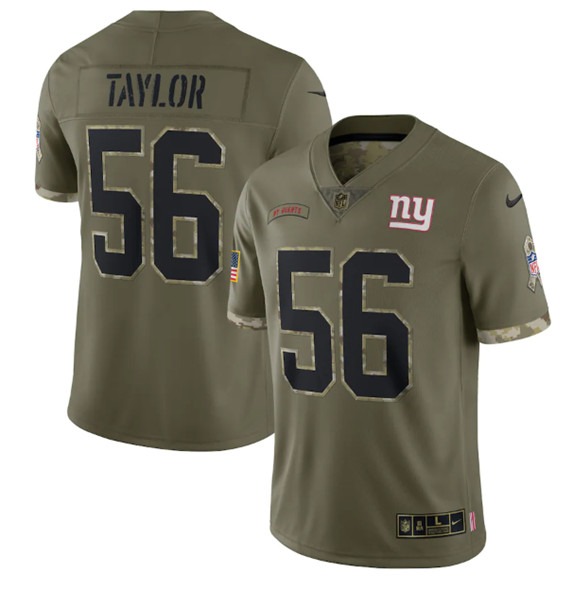 Men's New York Giants #56 Lawrence Taylor 2022 Olive Salute To Service Limited Stitched Jersey - Jersey