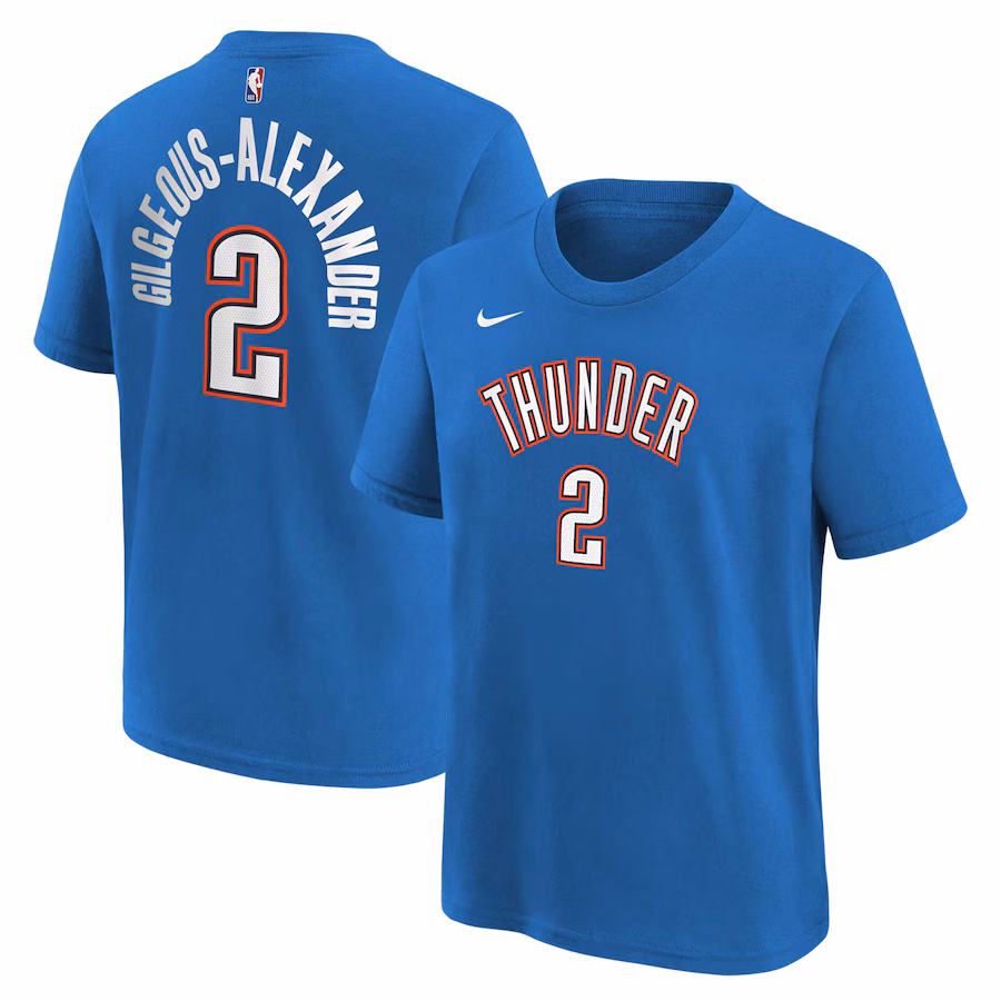 Youth Oklahoma City Thunder Shai Gilgeous-Alexander Blue Icon Name & Number T-Shirt - Jersey