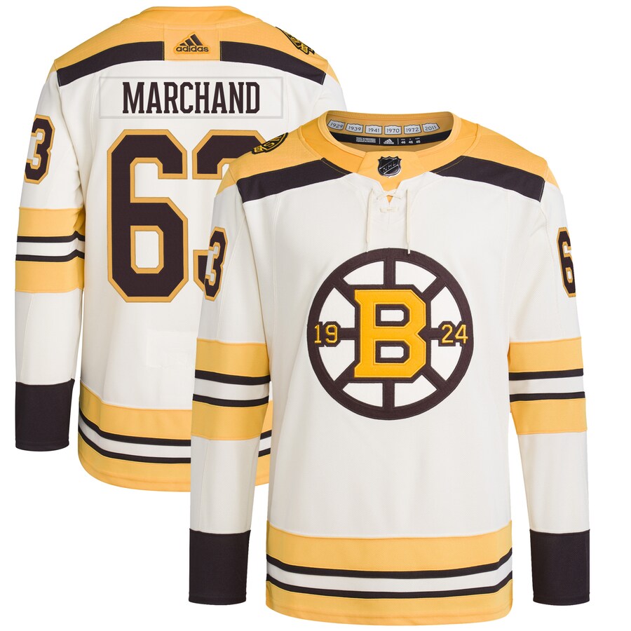 Men's Boston Bruins Brad Marchand adidas Cream  Primegreen Authentic Pro Player Jersey - Jersey