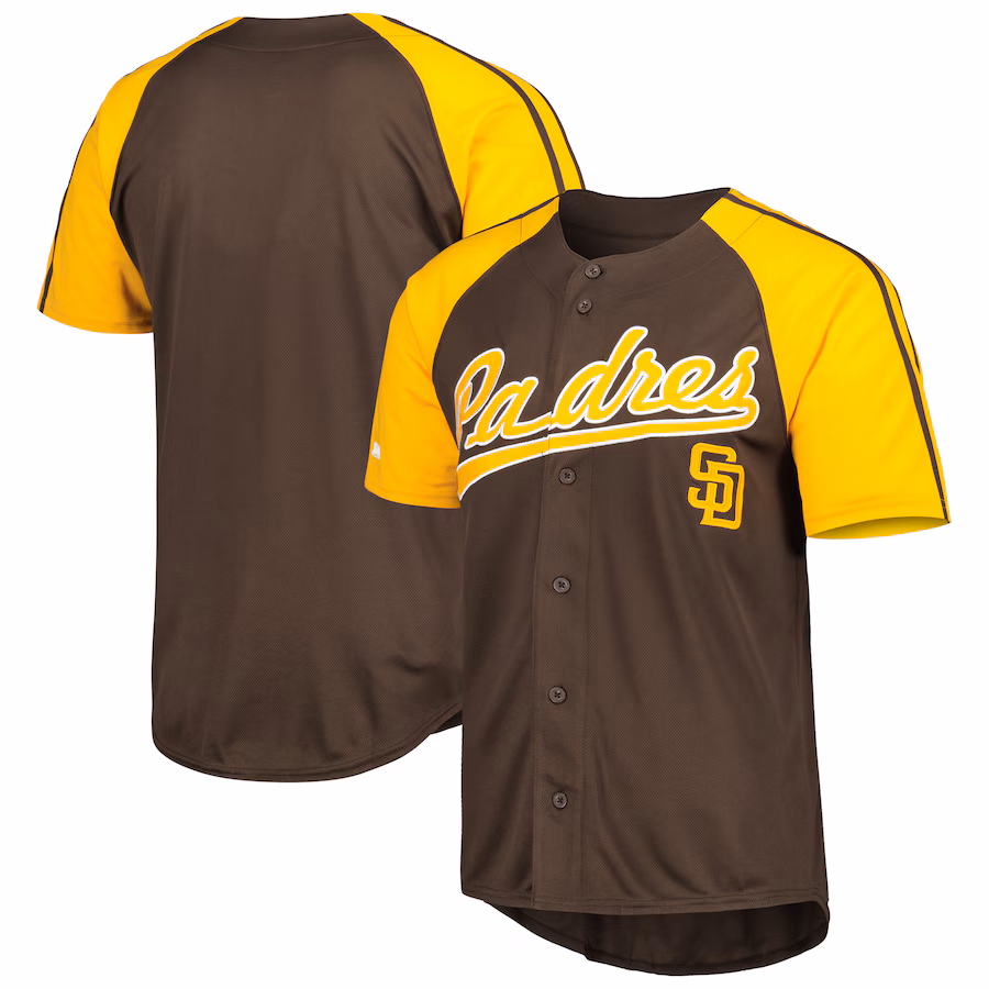 Men's San Diego Padres Stitches Brown Button-Down Raglan Fashion Jersey - Jersey