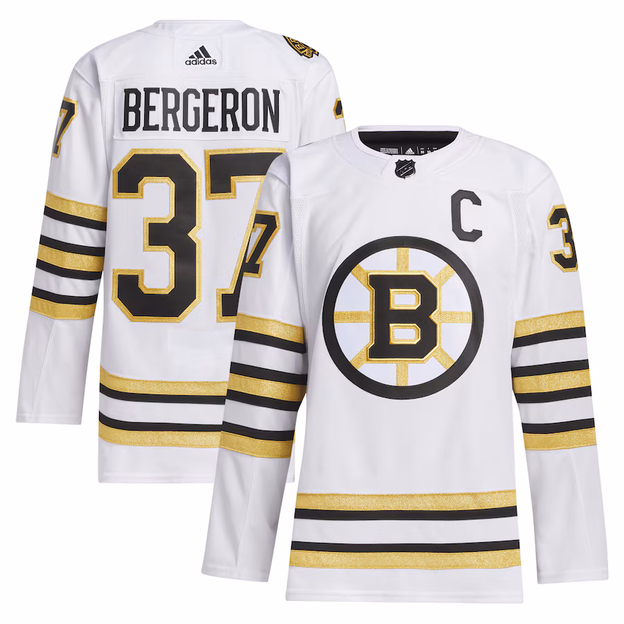 Men's Boston Bruins Patrice Bergeron adidas White Away Primegreen Authentic Player Jersey - Jersey