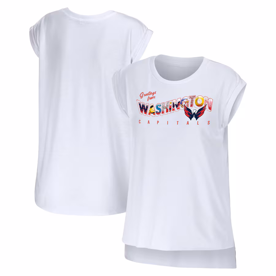Women's Washington Capitals WEAR by Erin Andrews White Greetings From Muscle T-Shirt - Jersey