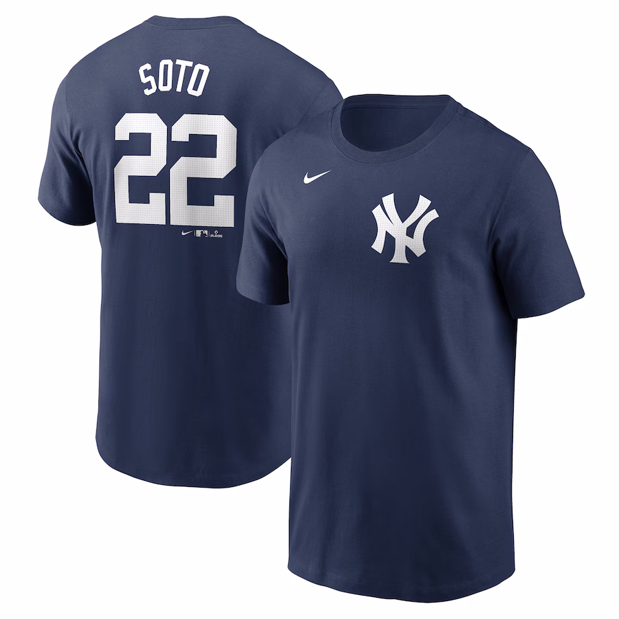 Men's New York Yankees Juan Soto Nike Navy 2024 Fuse Name & Number T-Shirt - Jersey