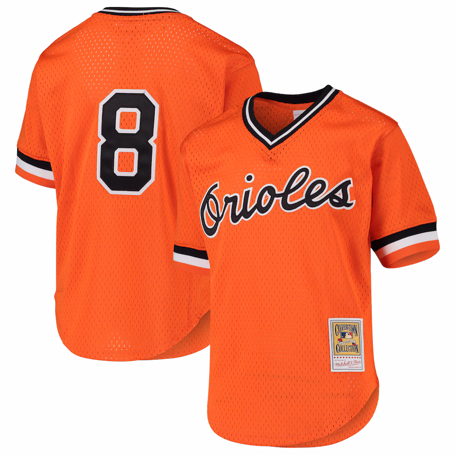 Youth Baltimore Orioles Cal Ripken Jr. Mitchell & Ness Orange Cooperstown Collection Mesh Batting Practice Jersey - Jersey