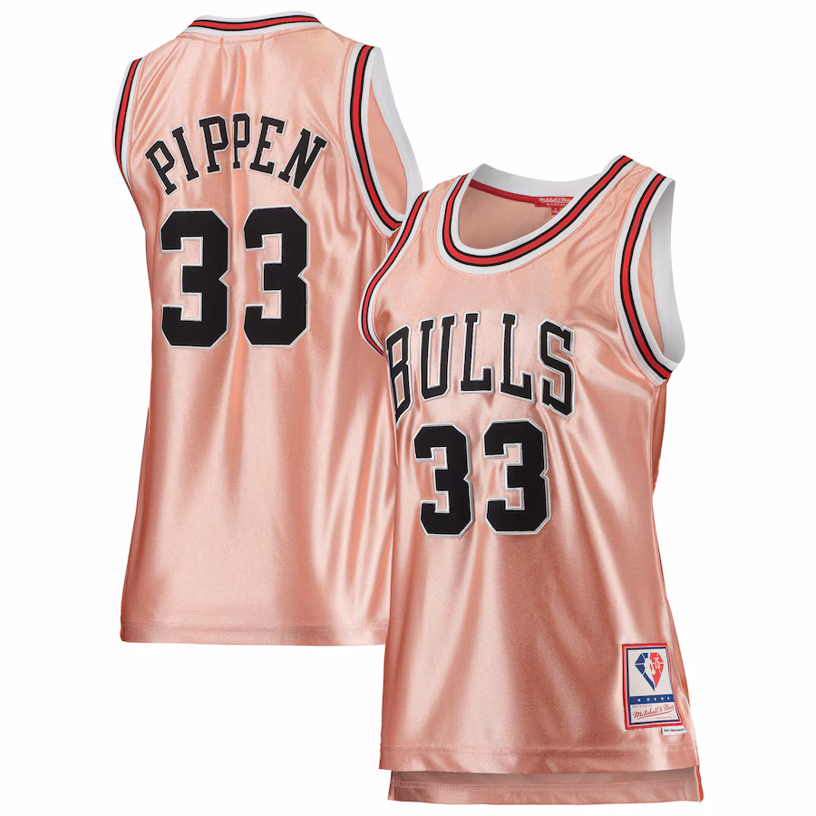 Women's Chicago Bulls Scottie Pippen Mitchell & Ness Pink 75th Anniversary Rose Gold 1997 Swingman Jersey - Jersey