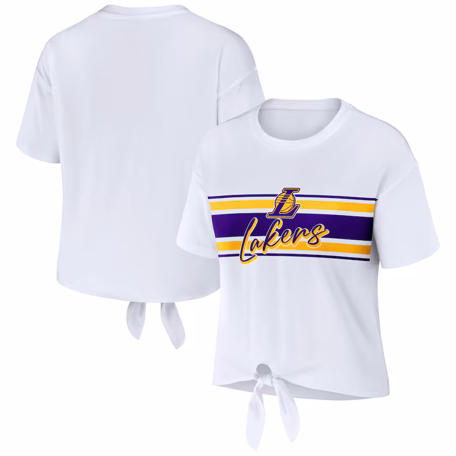 Women's Los Angeles Lakers  WEAR by Erin Andrews White Tie-Front T-Shirt - Jersey