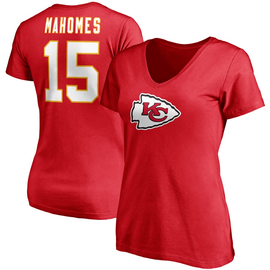 Women's Kansas City Chiefs Patrick Mahomes Fanatics Red Player Icon Name & Number V-Neck T-Shirt - Jersey