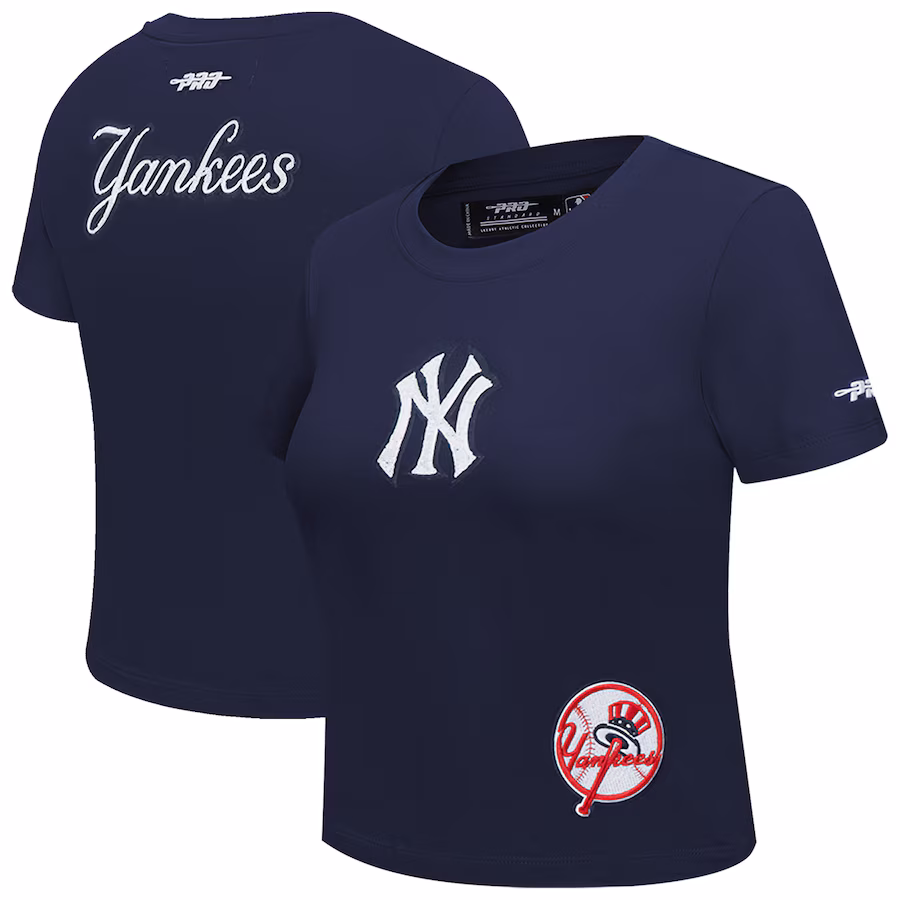 Women's New York Yankees Pro Standard Navy Game Day Classics Baby Doll Cropped T-Shirt - Jersey