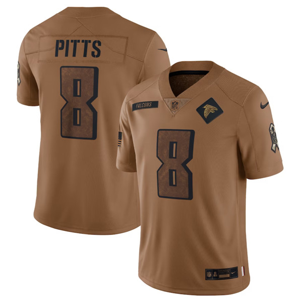 Men's Atlanta Falcons #8 Kyle Pitts 2023 Brown Salute To Setvice Limited Football Stitched Jersey - Jersey