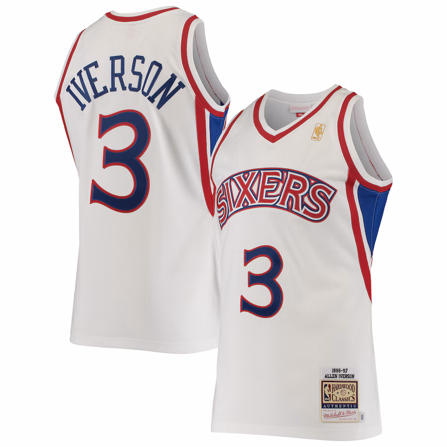 Men's Philadelphia 76ers Allen Iverson Mitchell & Ness White 1996/97 Hardwood Classics Authentic Jersey - Jersey