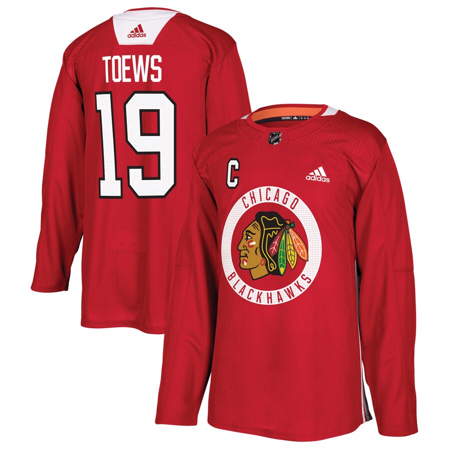 Men's Chicago Blackhawks Jonathan Toews adidas Red Practice Player Jersey - Jersey