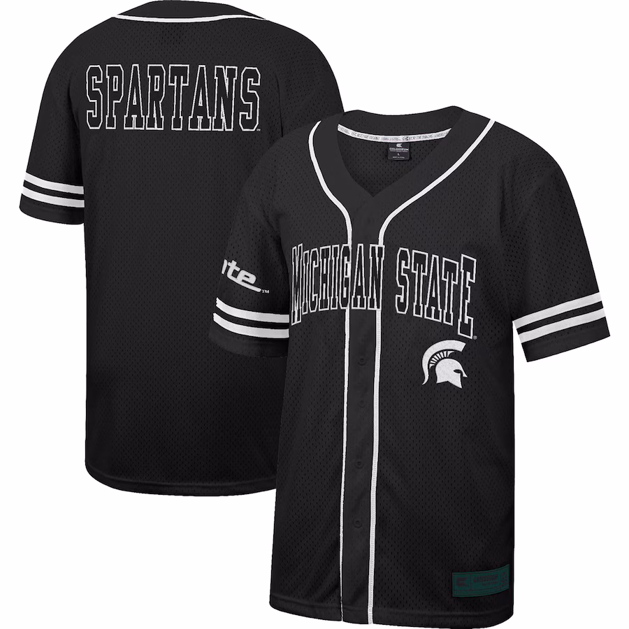 Men's Colosseum Black Michigan State Spartans Free Spirited Mesh Button-Up Baseball Jersey - Jersey
