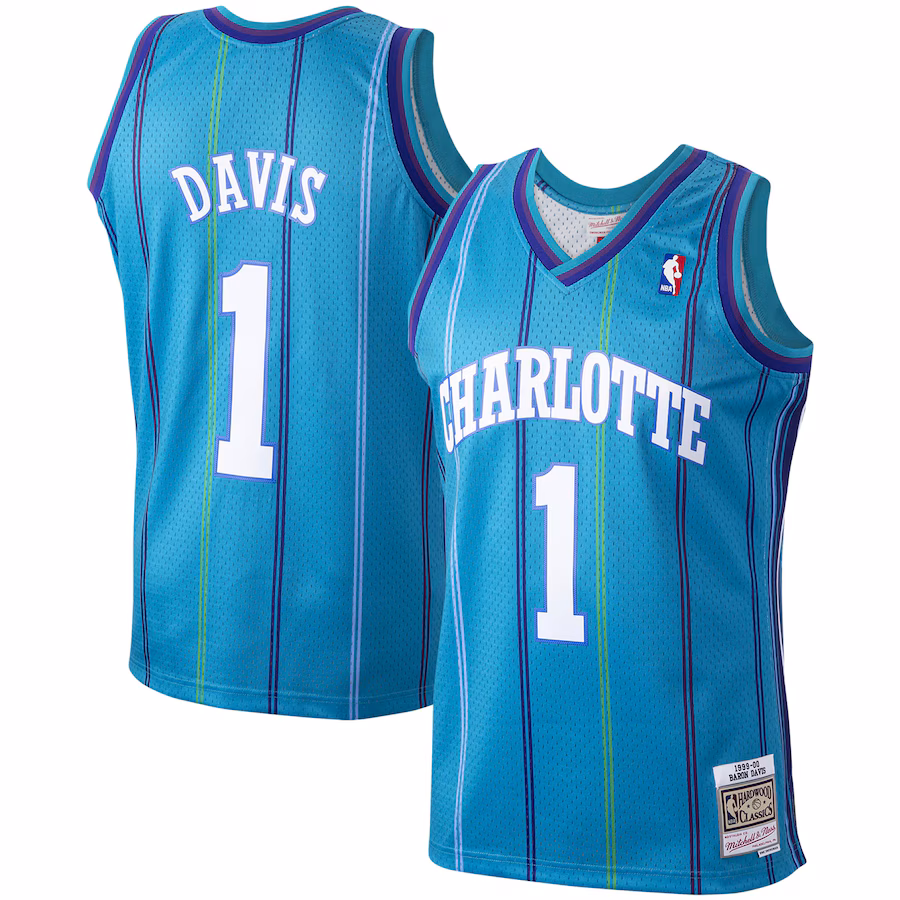 Men's Charlotte Hornets Baron Davis Mitchell & Ness Teal 1999/00 Hardwood Classics Swingman Jersey - Jersey