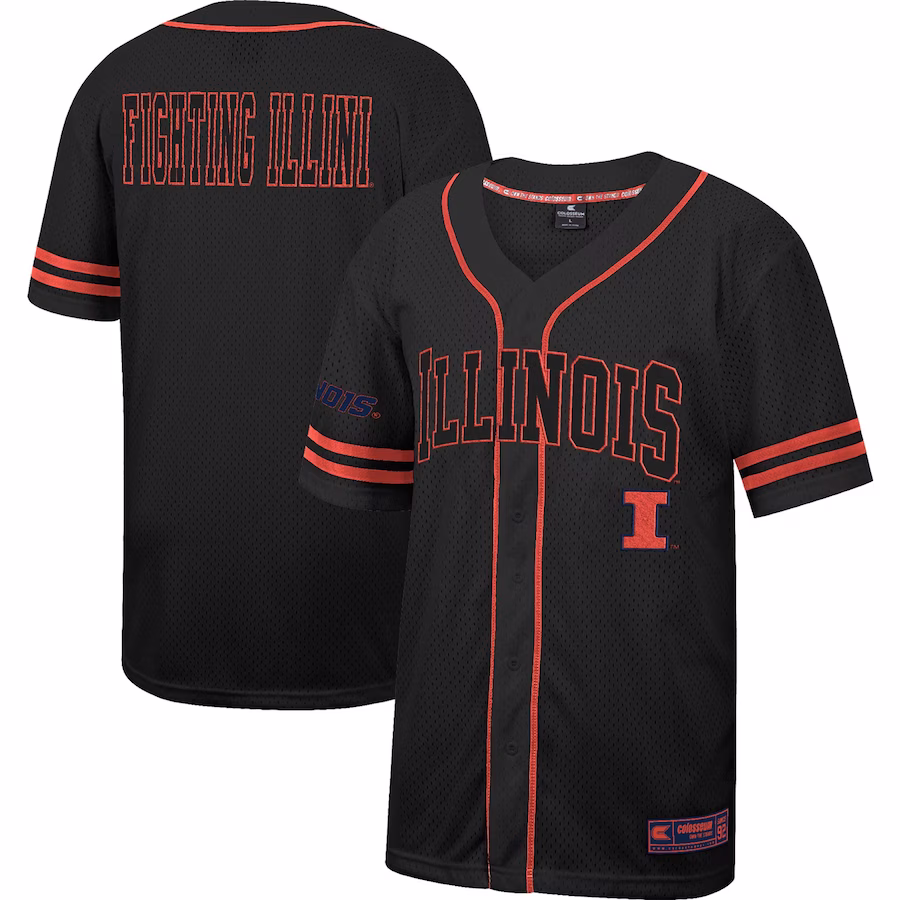 Illinois Fighting Illini Colosseum Free Spirited Mesh Button-Up Baseball Jersey - Black - Jersey
