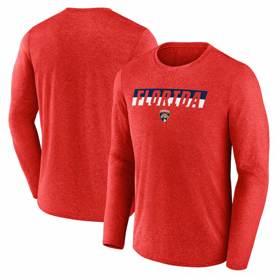 Men's Florida Panthers Fanatics Heather Red Transition Long Sleeve T-Shirt - Jersey