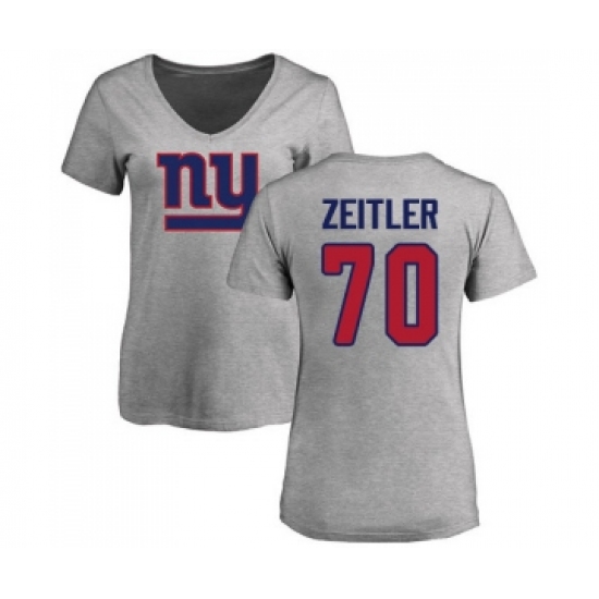 Football Women's New York Giants #70 Kevin Zeitler Ash Name & Number Logo T-Shirt - Jersey