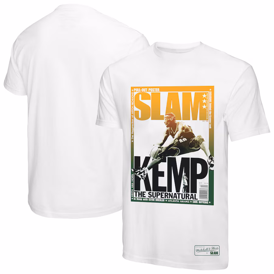 Men's Seattle SuperSonics Shawn Kemp Mitchell & Ness White SLAM Gradient T-Shirt - Jersey