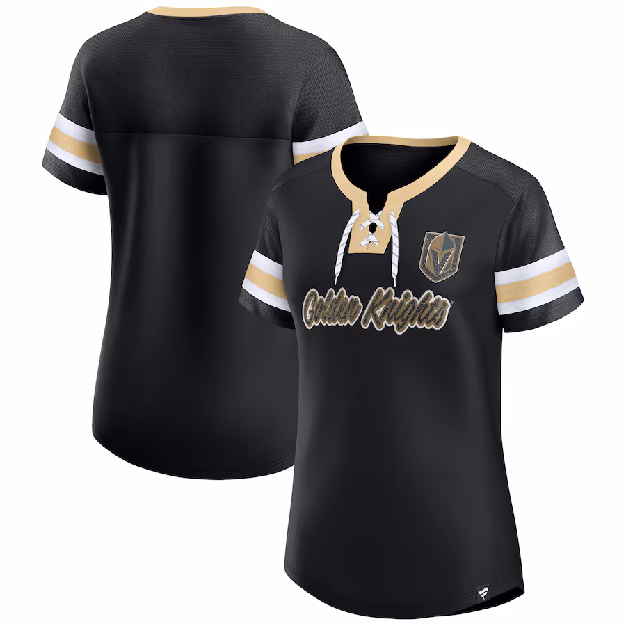 Women's Vegas Golden Knights Fanatics Black Iconic Athena Lace-Up T-Shirt - Jersey