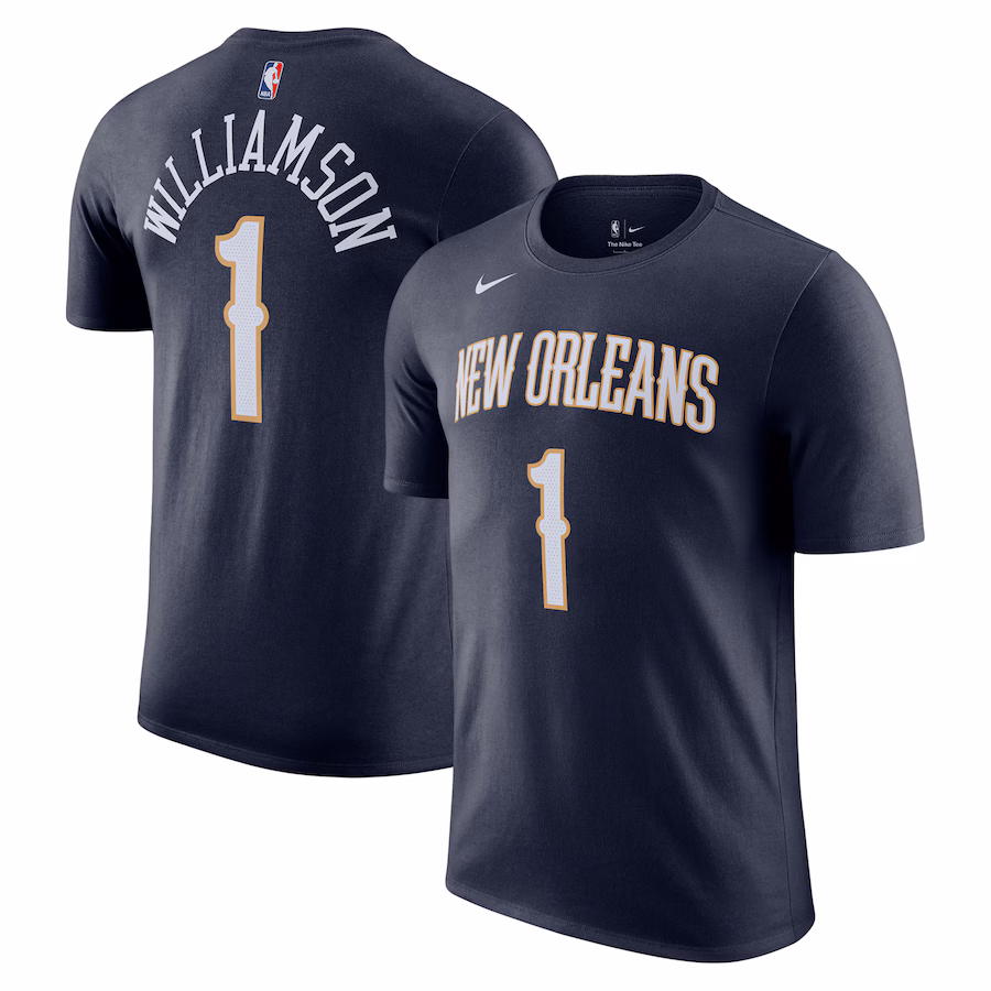 Men's New Orleans Pelicans Zion Williamson Nike Navy Icon 2022/23 Name & Number T-Shirt - Jersey