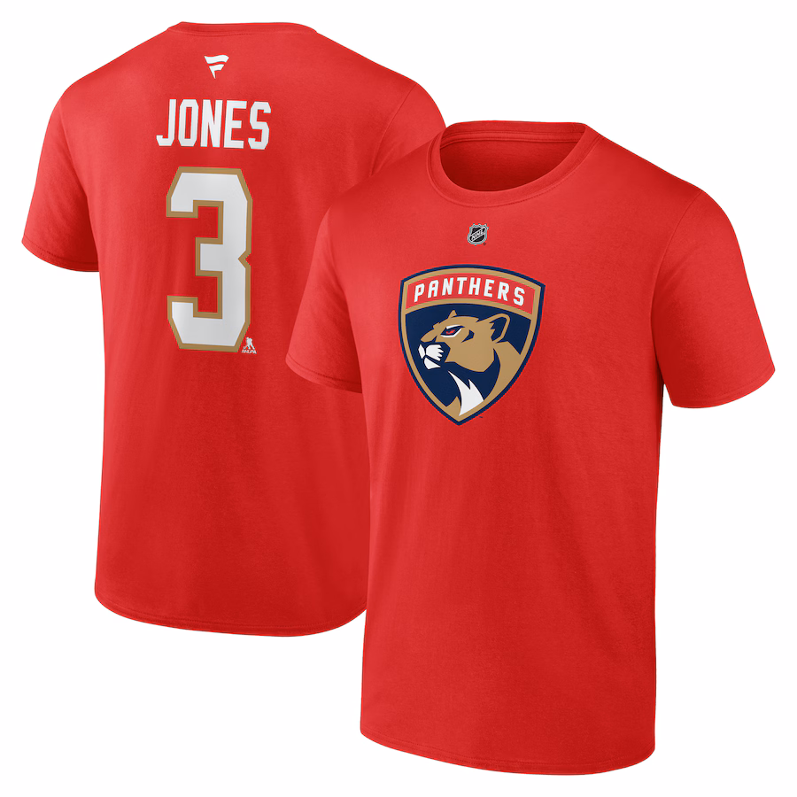 Men's Florida Panthers Seth Jones Fanatics Red Authentic Stack Name & Number T-Shirt - Jersey