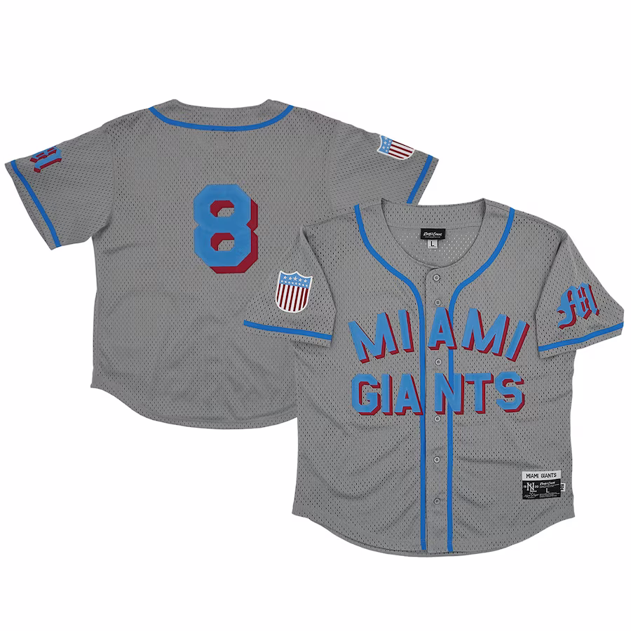Men's Miami Giants #8 Rings & Crwns Gray Mesh Button-Down Replica Jersey - Jersey