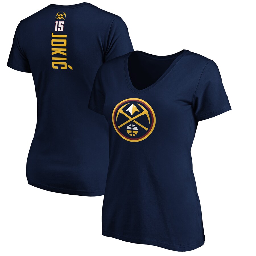 Women's Denver Nuggets Nikola Jokic Navy Playmaker Name & Number V-Neck T-Shirt - Jersey