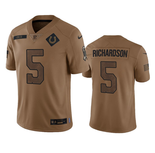 Men's Indianapolis Colts #5 Anthony Richardson 2023 Brown Salute To Sertvice Limited Football Stitched Jersey - Jersey