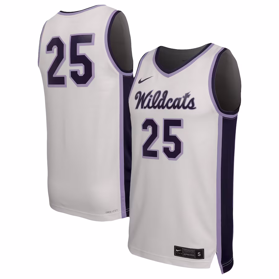 Men's Nike #25 White Kansas State Wildcats Replica Basketball Jersey - Jersey