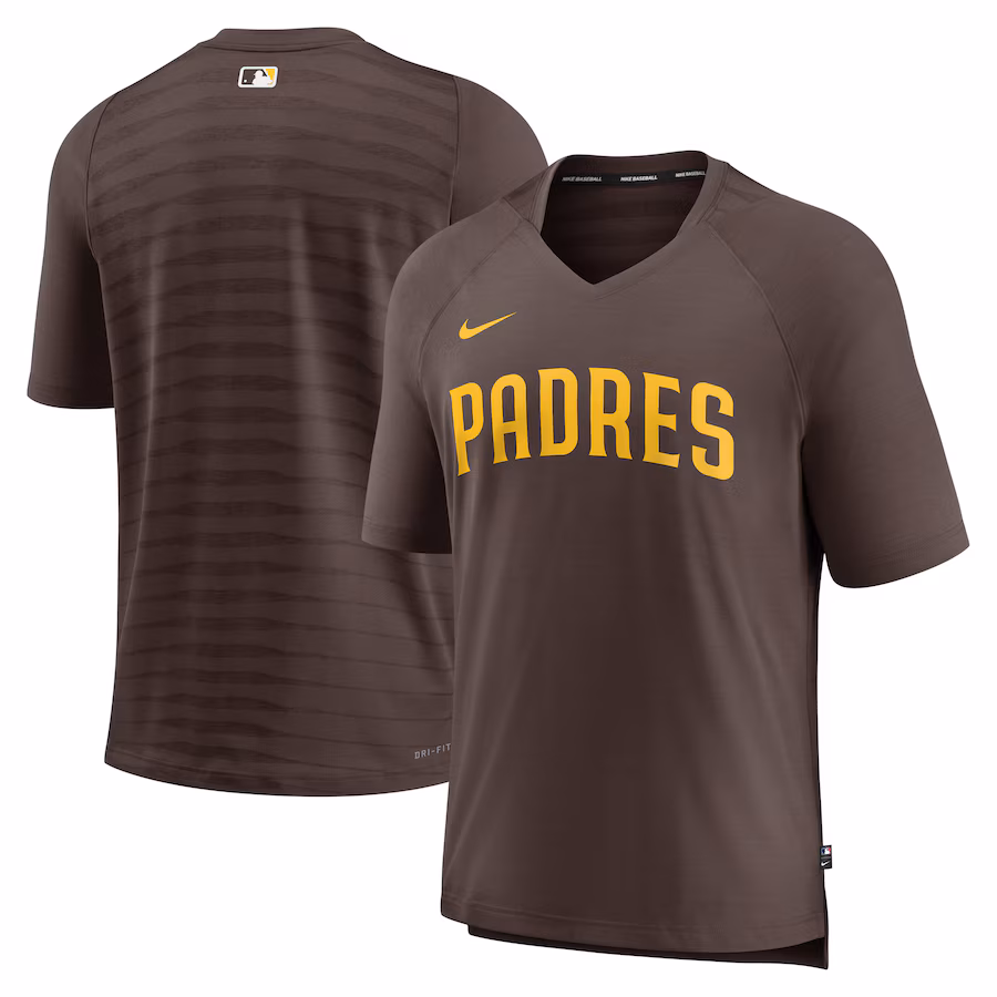 Men's San Diego Padres Nike Brown Authentic Collection Pregame Raglan Performance V-Neck T-Shirt - Jersey