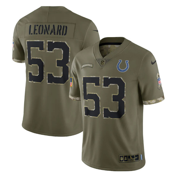 Men's Indianapolis Colts #53 Shaquille Leonard 2022 Olive Salute To Service Limited Stitched Jersey - Jersey
