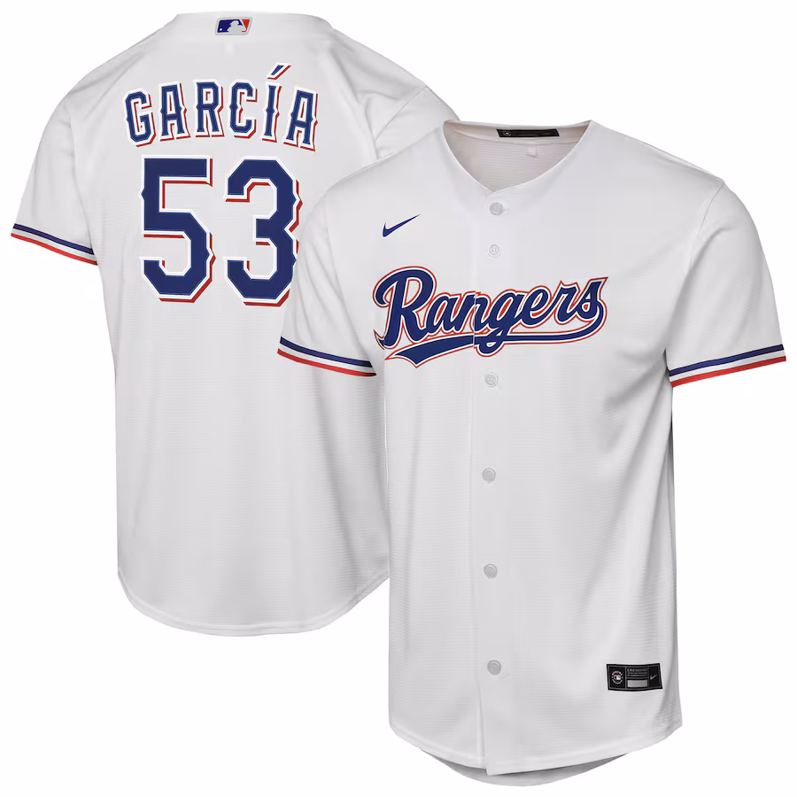 Youth Texas Rangers Adolis Garcia Nike White Home Replica Player Jersey - Jersey