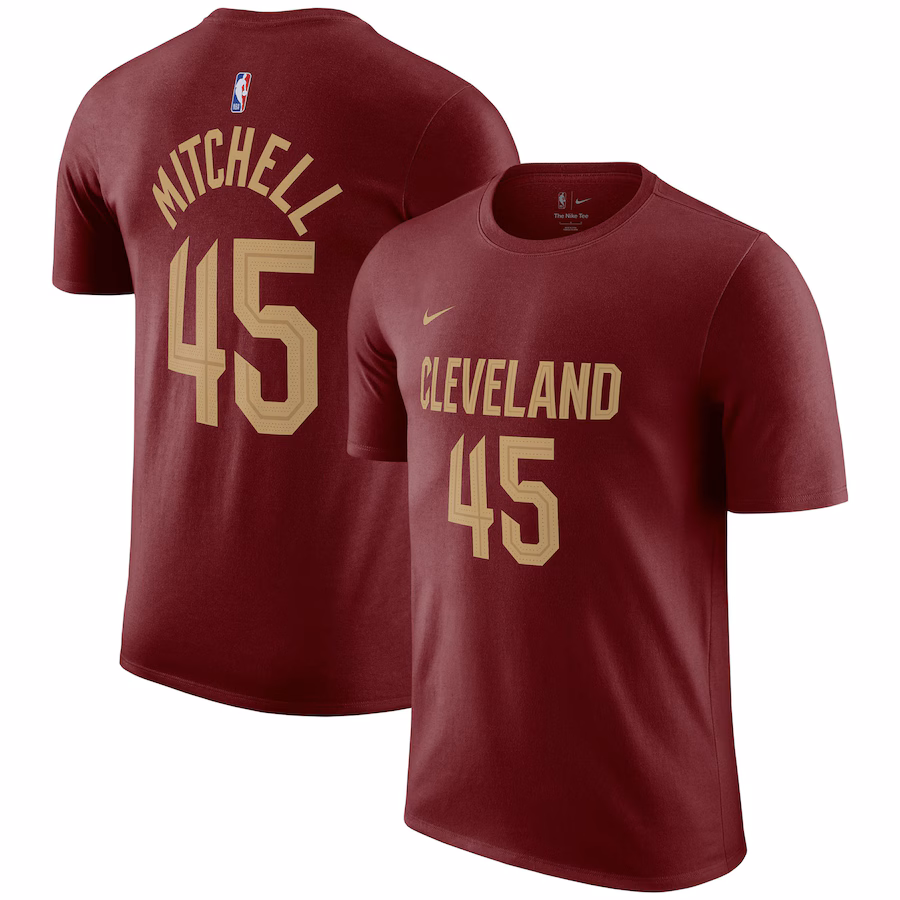 Men's Cleveland Cavaliers Donovan Mitchell Nike Burgundy Icon 2022/23 Name & Number T-Shirt - Jersey