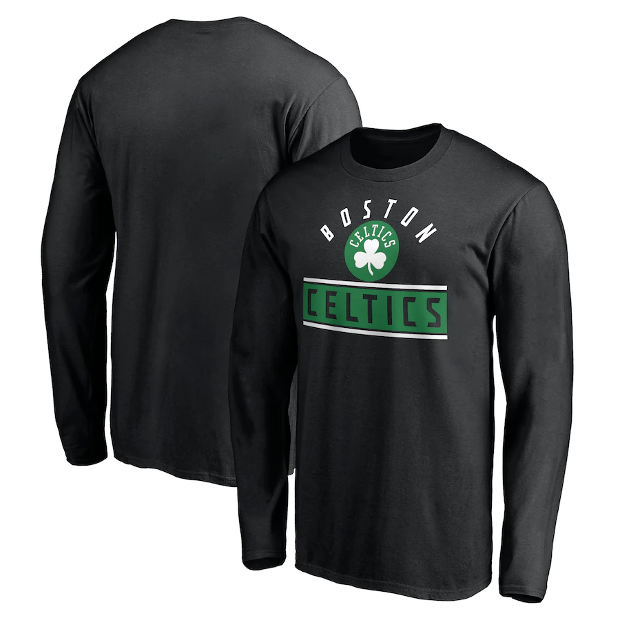 Men's Boston Celtics Black Team Arch Knockout Long Sleeve T-Shirt - Jersey