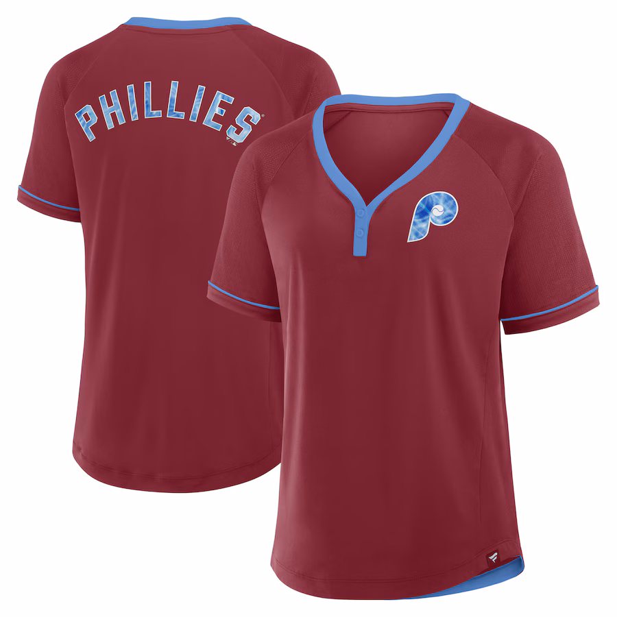 Women's Philadelphia Phillies Fanatics Burgundy Cooperstown Collection League Diva V-Neck T-Shirt - Jersey