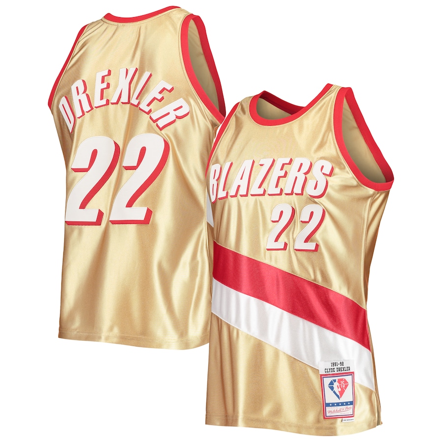 Men's Portland Trail Blazers Clyde Drexler Gold Mitchell & Ness 75th Anniversary 1991/92 Hardwood Classics Swingman Jersey - Jersey