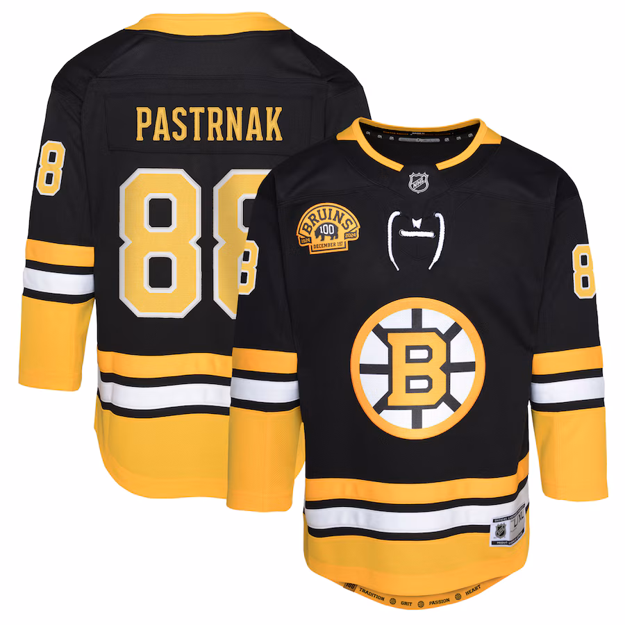 Youth Boston Bruins David Pastrnak Black 100th Anniversary Premier Player Jersey - Jersey